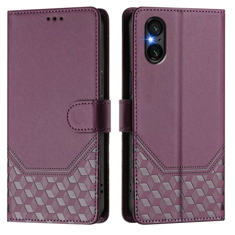 For Sony Xperia 5 VI 2024 Honeycomb Embossing RFID Leather Phone Case(Violet)