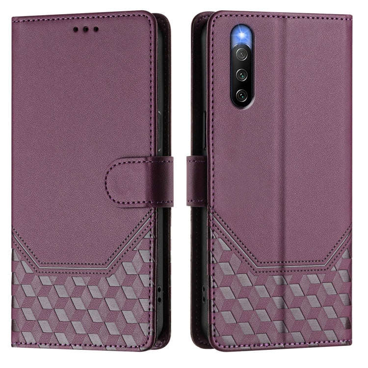 For Sony Xperia 10 IV Honeycomb Embossing RFID Leather Phone Case(Violet)