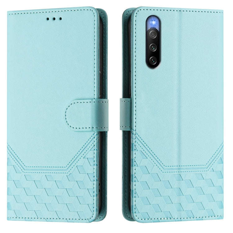 For Sony Xperia 10 V 2023 Honeycomb Embossing RFID Leather Phone Case(Mint Green)
