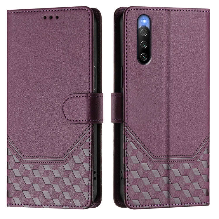 For Sony Xperia 10 V 2023 Honeycomb Embossing RFID Leather Phone Case(Violet)