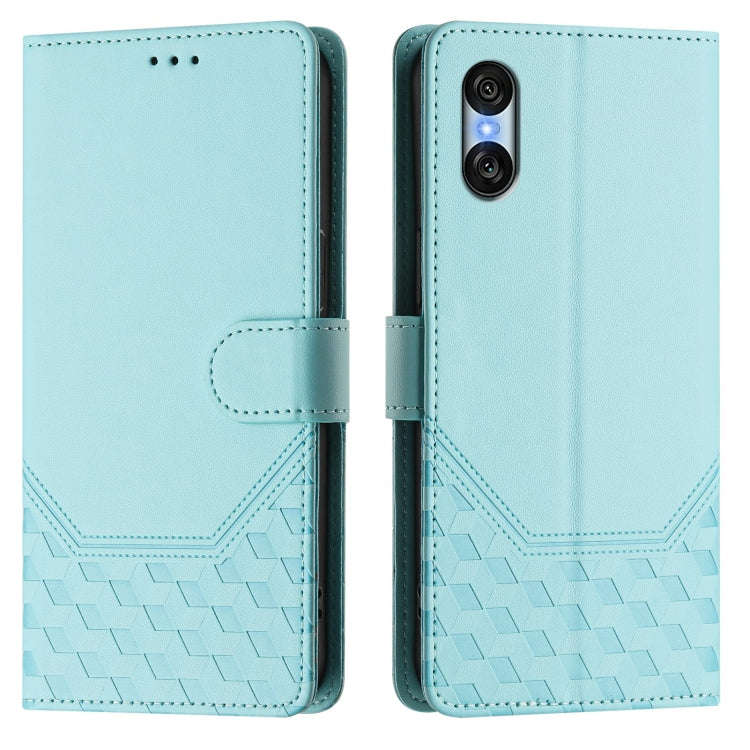 For Sony Xperia 10 VI 2024 Honeycomb Embossing RFID Leather Phone Case(Mint Green)