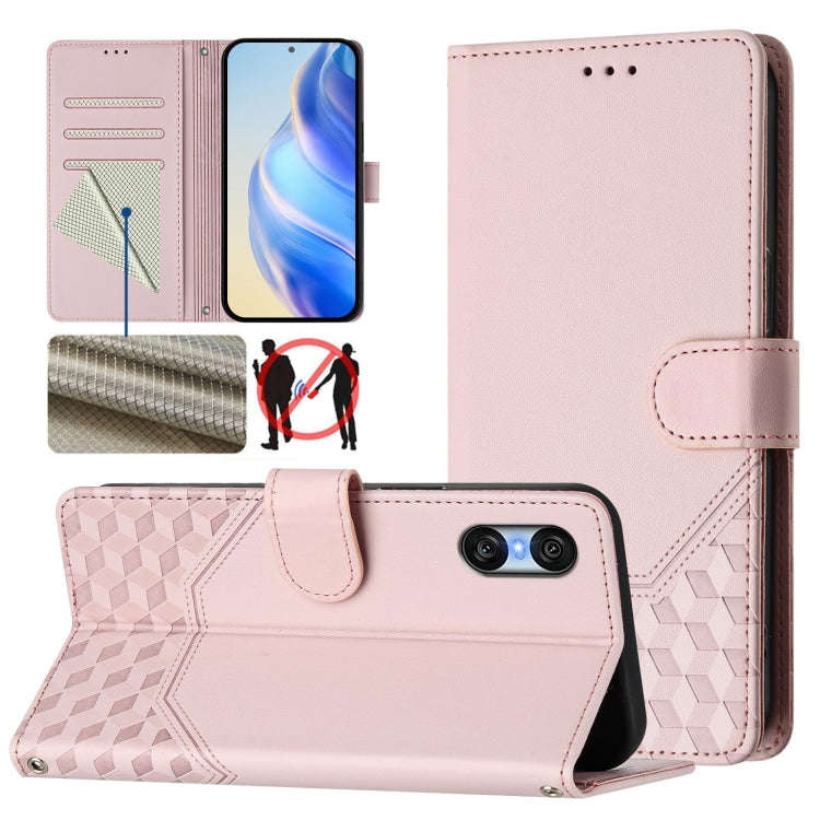 For Sony Xperia 10 VI 2024 Honeycomb Embossing RFID Leather Phone Case(Pink)