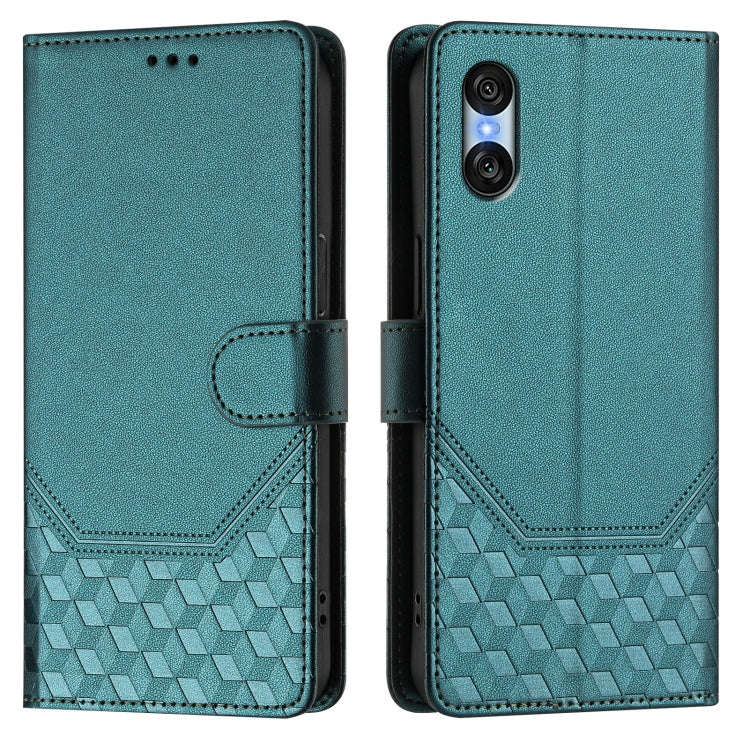 For Sony Xperia 10 VI 2024 Honeycomb Embossing RFID Leather Phone Case(Peacock Green)