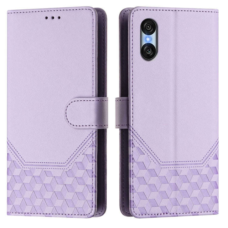 For Sony Xperia 10 VI 2024 Honeycomb Embossing RFID Leather Phone Case(Light Purple)