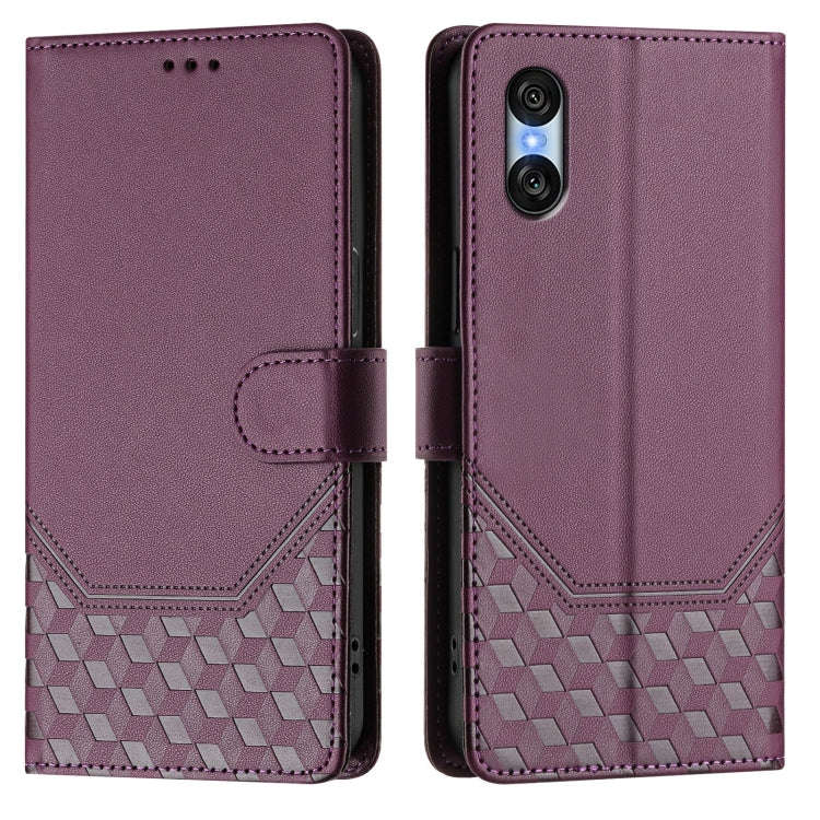 For Sony Xperia 10 VI 2024 Honeycomb Embossing RFID Leather Phone Case(Violet)