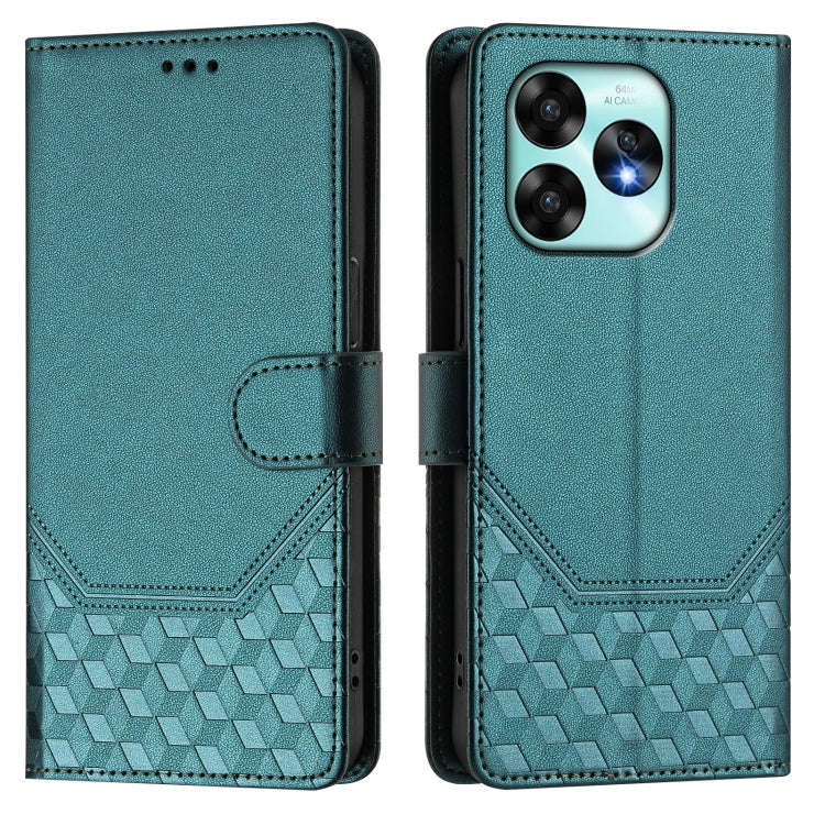 For Umidigi A15 / A15C / A15T Honeycomb Embossing RFID Leather Phone Case(Peacock Green)