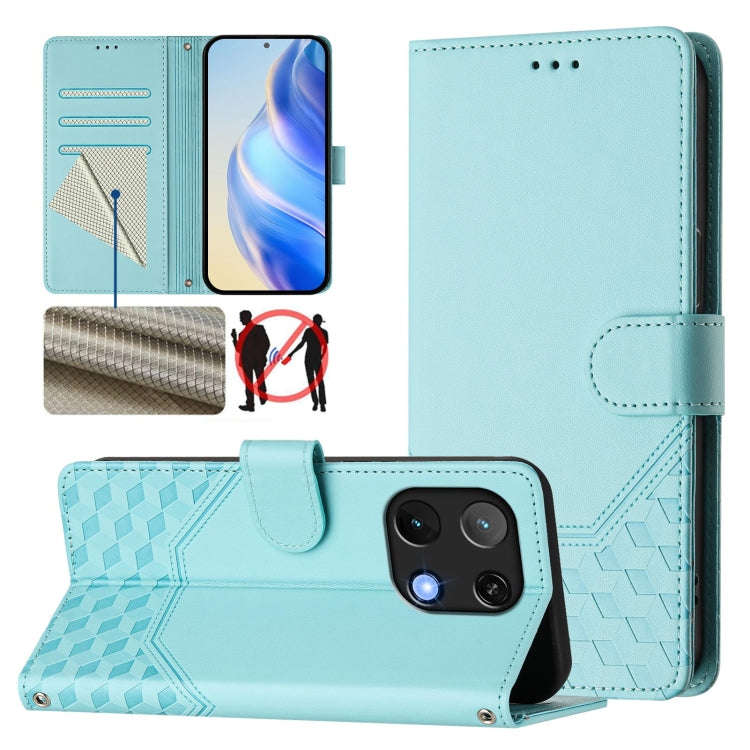 For Umidigi Note 90 Honeycomb Embossing RFID Leather Phone Case(Mint Green)