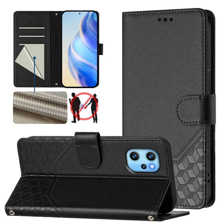 For Umidigi Power 7 Max Honeycomb Embossing RFID Leather Phone Case(Black)