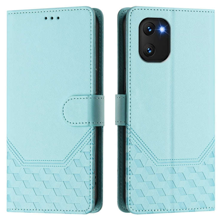For Umidigi Power 7 / 7S Honeycomb Embossing RFID Leather Phone Case(Mint Green)