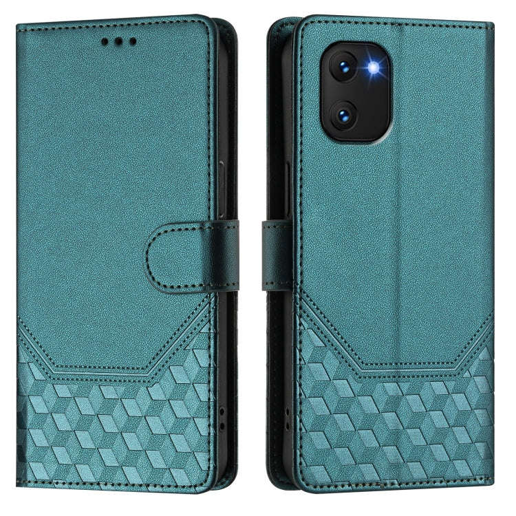 For Umidigi Power 7 / 7S Honeycomb Embossing RFID Leather Phone Case(Peacock Green)