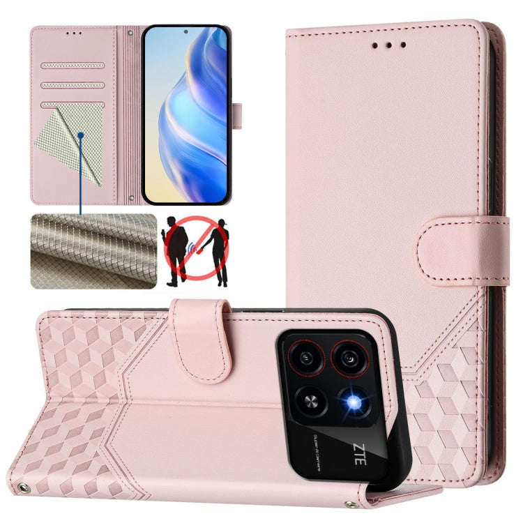 For ZTE Blade A35 / A55 Honeycomb Embossing RFID Leather Phone Case(Pink)