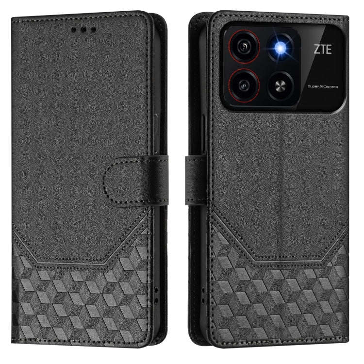 For ZTE Blade A35 / A55 Honeycomb Embossing RFID Leather Phone Case(Black)