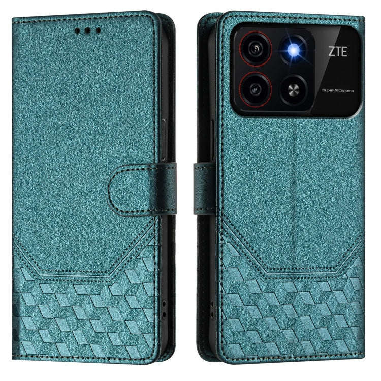 For ZTE Blade A35 / A55 Honeycomb Embossing RFID Leather Phone Case(Peacock Green)