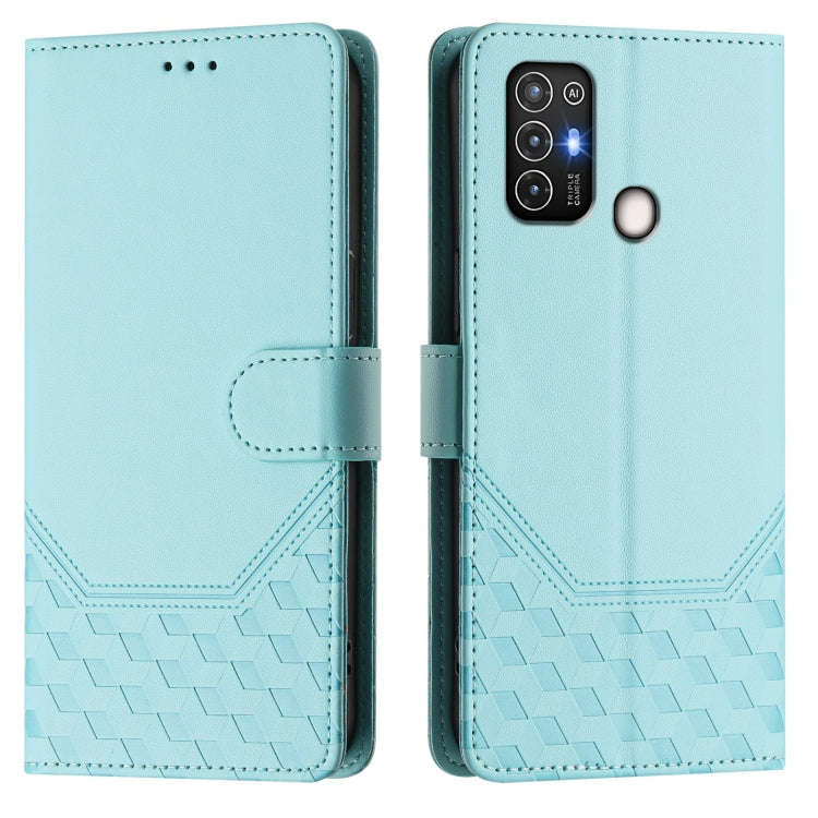 For ZTE Blade A52 Honeycomb Embossing RFID Leather Phone Case(Mint Green)