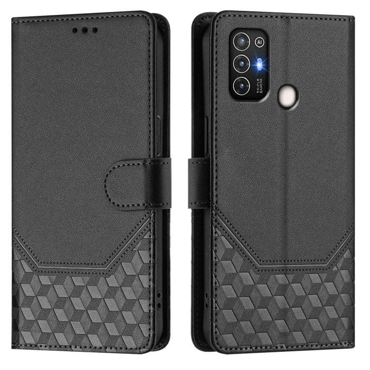 For ZTE Blade A52 Honeycomb Embossing RFID Leather Phone Case(Black)