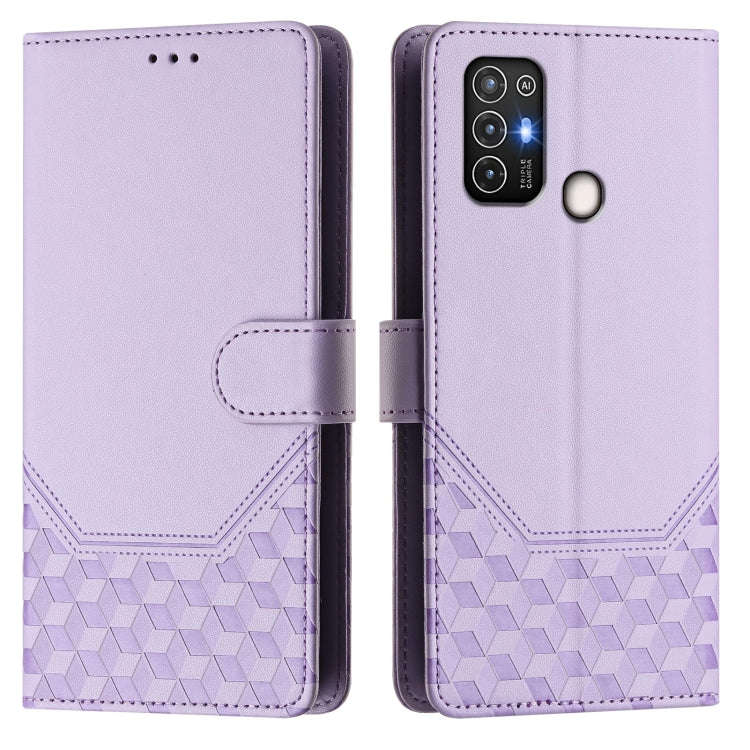 For ZTE Blade A52 Honeycomb Embossing RFID Leather Phone Case(Light Purple)