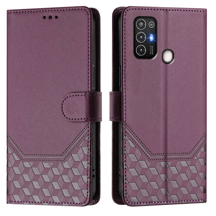For ZTE Blade A52 Honeycomb Embossing RFID Leather Phone Case(Violet)