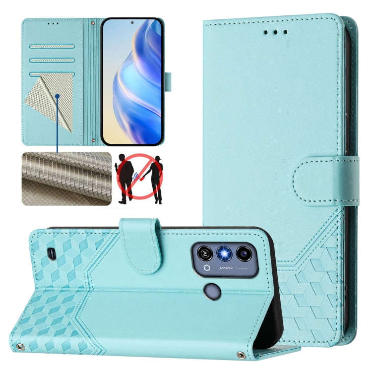 For ZTE Blade A53 / A53+ Honeycomb Embossing RFID Leather Phone Case(Mint Green)