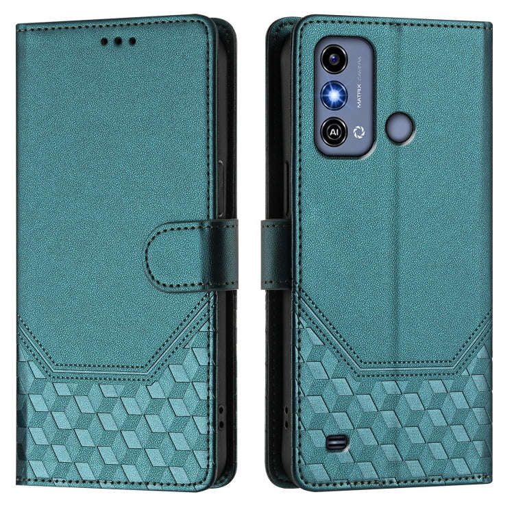 For ZTE Blade A53 / A53+ Honeycomb Embossing RFID Leather Phone Case(Peacock Green)
