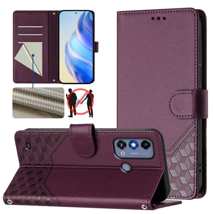 For ZTE Blade A53 / A53+ Honeycomb Embossing RFID Leather Phone Case(Violet)