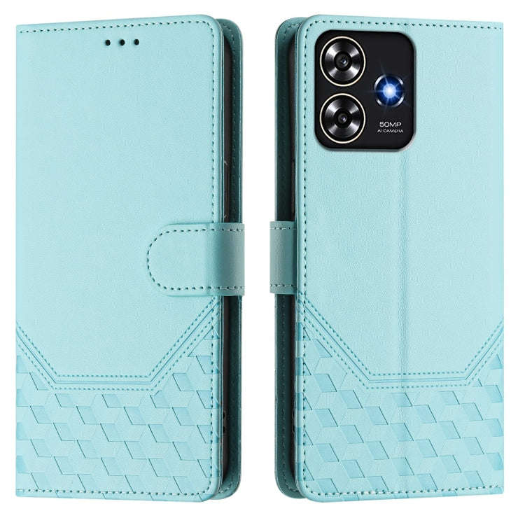 For ZTE Blade A73 4G Honeycomb Embossing RFID Leather Phone Case(Mint Green)