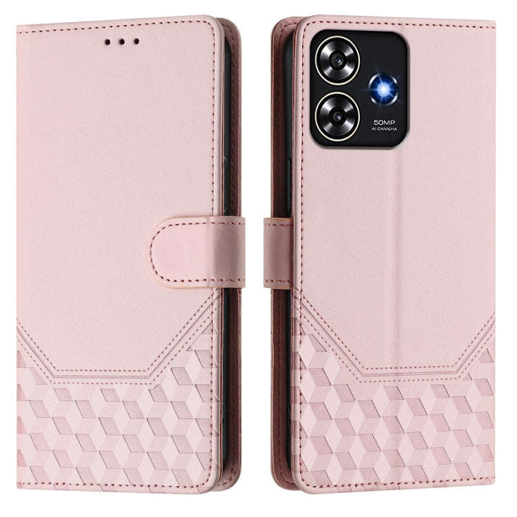 For ZTE Blade A73 4G Honeycomb Embossing RFID Leather Phone Case(Pink)