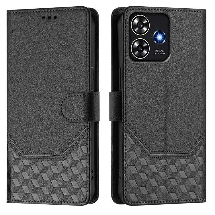 For ZTE Blade A73 4G Honeycomb Embossing RFID Leather Phone Case(Black)