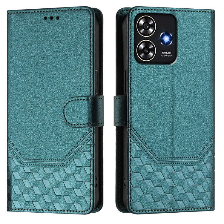 For ZTE Blade A73 4G Honeycomb Embossing RFID Leather Phone Case(Peacock Green)