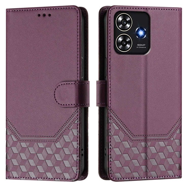 For ZTE Blade A73 4G Honeycomb Embossing RFID Leather Phone Case(Violet)