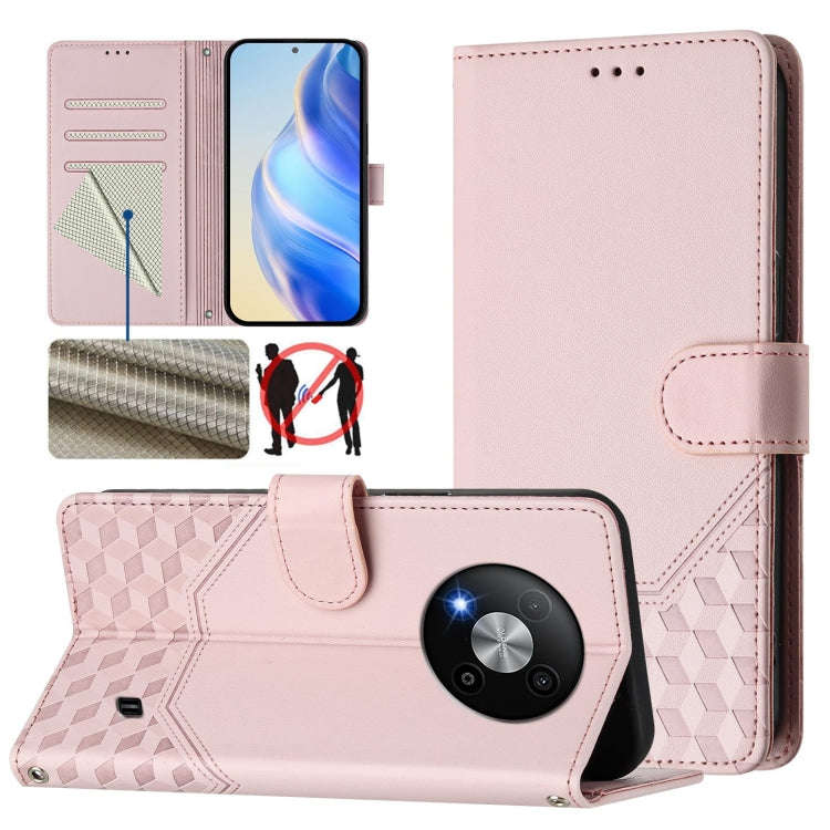 For ZTE Blade A73 5G Honeycomb Embossing RFID Leather Phone Case(Pink)