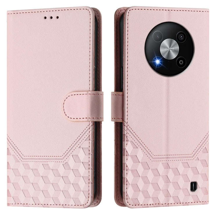 For ZTE Blade A73 5G Honeycomb Embossing RFID Leather Phone Case(Pink)