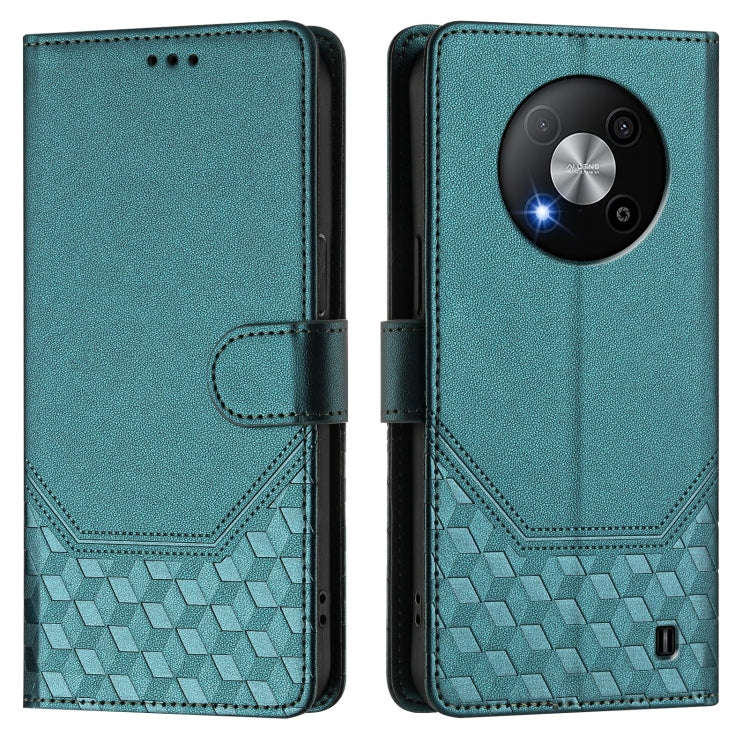 For ZTE Blade A73 5G Honeycomb Embossing RFID Leather Phone Case(Peacock Green)