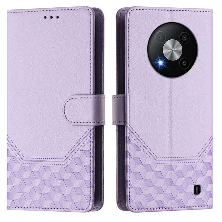 For ZTE Blade A73 5G Honeycomb Embossing RFID Leather Phone Case(Light Purple)