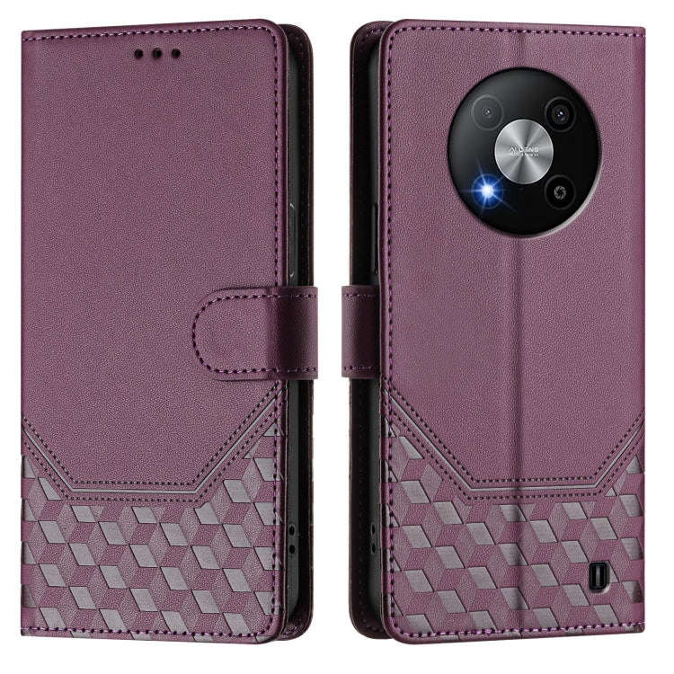 For ZTE Blade A73 5G Honeycomb Embossing RFID Leather Phone Case(Violet)