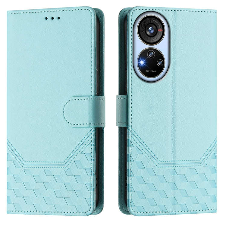 For ZTE Blade V40s Honeycomb Embossing RFID Leather Phone Case(Mint Green)