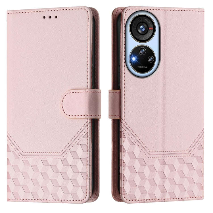 For ZTE Blade V40s Honeycomb Embossing RFID Leather Phone Case(Pink)
