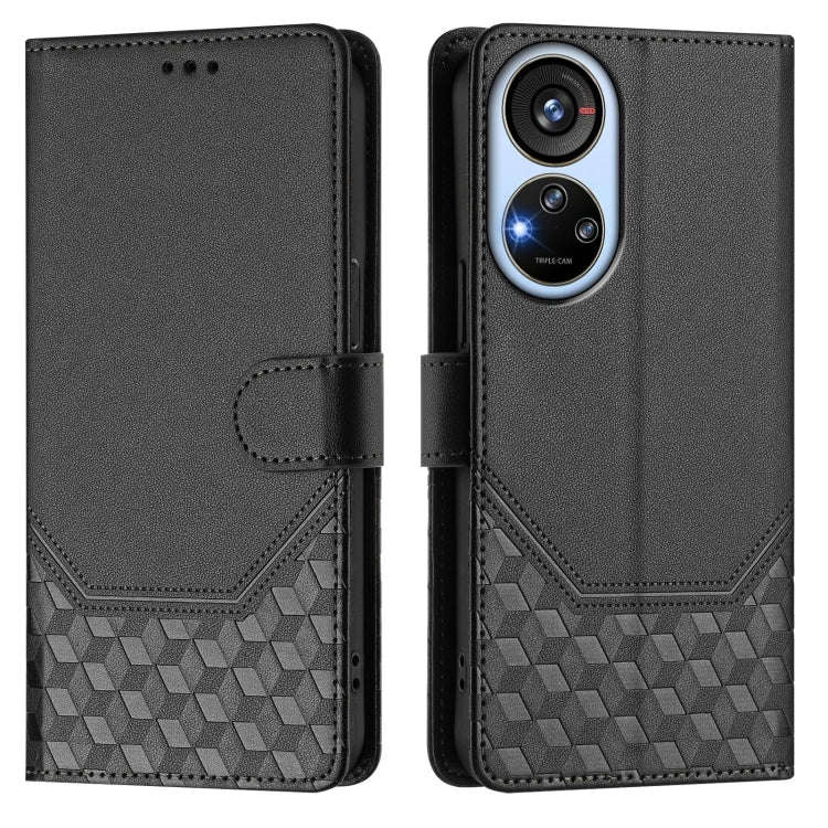 For ZTE Blade V40s Honeycomb Embossing RFID Leather Phone Case(Black)