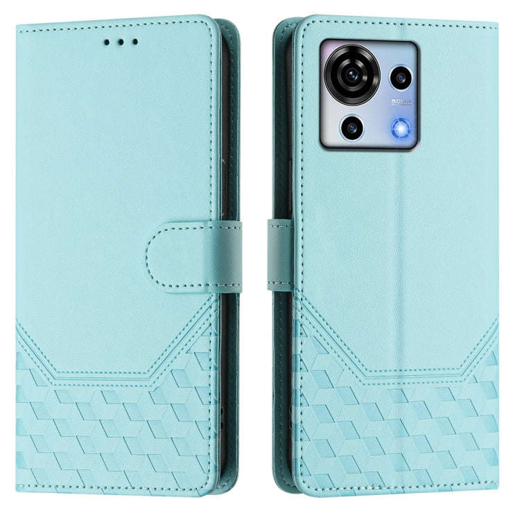 For ZTE Blade V50 Vita Honeycomb Embossing RFID Leather Phone Case(Mint Green)