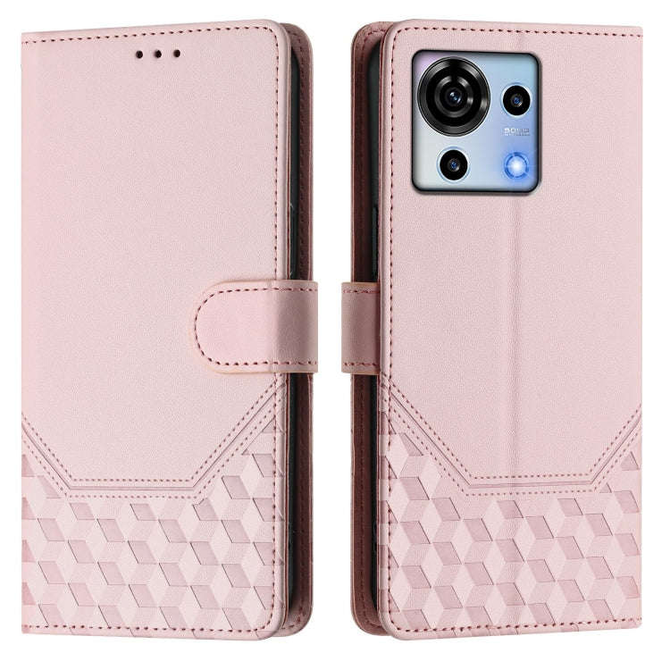 For ZTE Blade V50 Vita Honeycomb Embossing RFID Leather Phone Case(Pink)