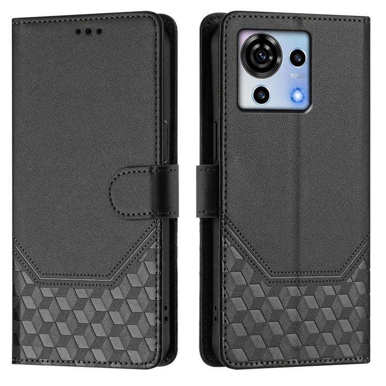 For ZTE Blade V50 Vita Honeycomb Embossing RFID Leather Phone Case(Black)