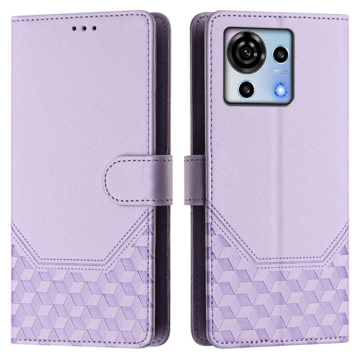 For ZTE Blade V50 Vita Honeycomb Embossing RFID Leather Phone Case(Light Purple)