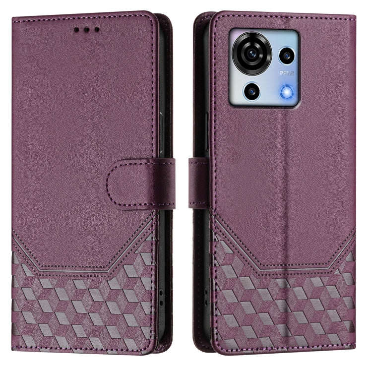 For ZTE Blade V50 Vita Honeycomb Embossing RFID Leather Phone Case(Violet)