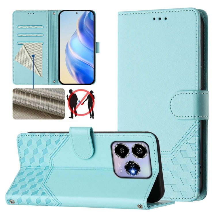 For ZTE Blade V60 4G / Axon 60 4G Honeycomb Embossing RFID Leather Phone Case(Mint Green)