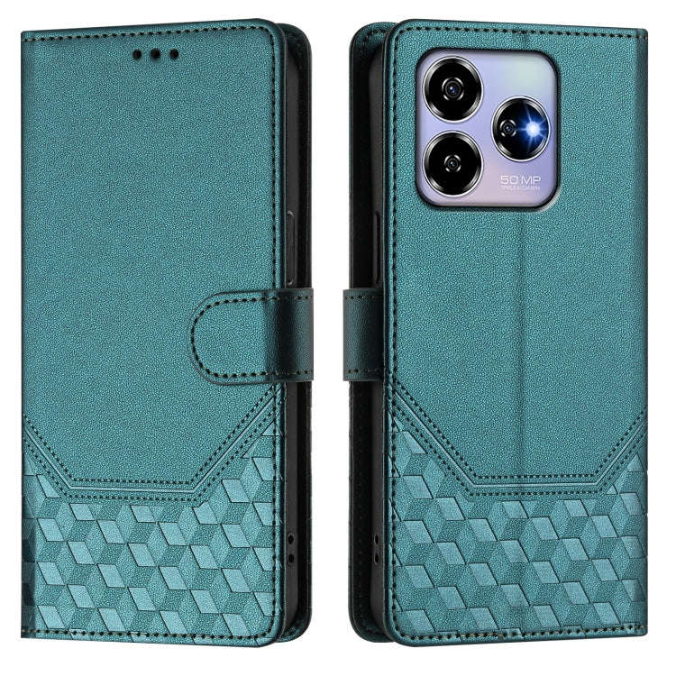 For ZTE Blade V60 4G / Axon 60 4G Honeycomb Embossing RFID Leather Phone Case(Peacock Green)