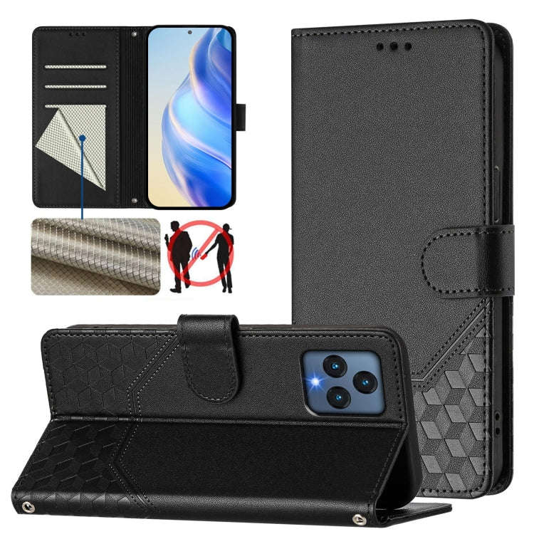 For T-Mobile Revvl 6 5G / 6x 5G Honeycomb Embossing RFID Leather Phone Case(Black)