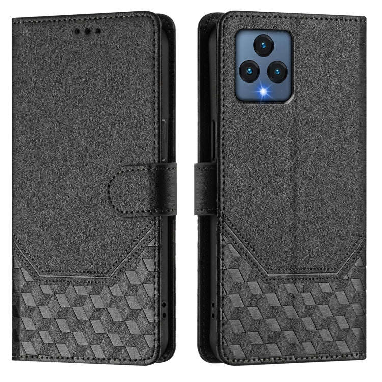 For T-Mobile Revvl 6 5G / 6x 5G Honeycomb Embossing RFID Leather Phone Case(Black)