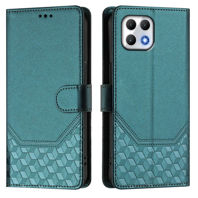 For T-Mobile Revvl 7 Honeycomb Embossing RFID Leather Phone Case(Peacock Green)