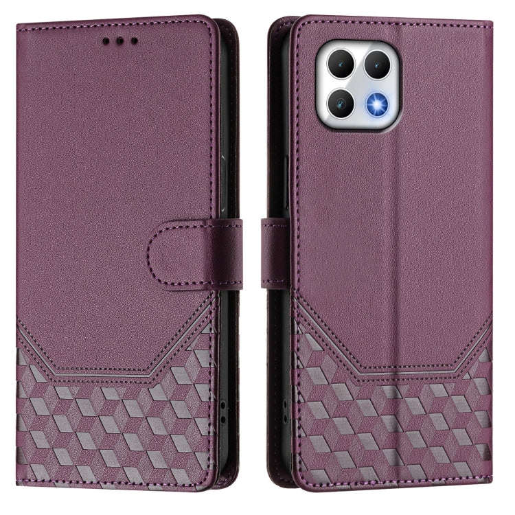 For T-Mobile Revvl 7 Honeycomb Embossing RFID Leather Phone Case(Violet)