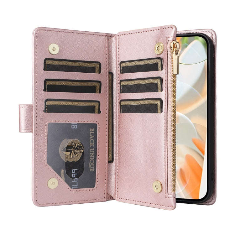 For Google Pixel 9 / 9 Pro Crossbody Zipper Wallet Rhombus Leather Phone Case(Rose Gold)