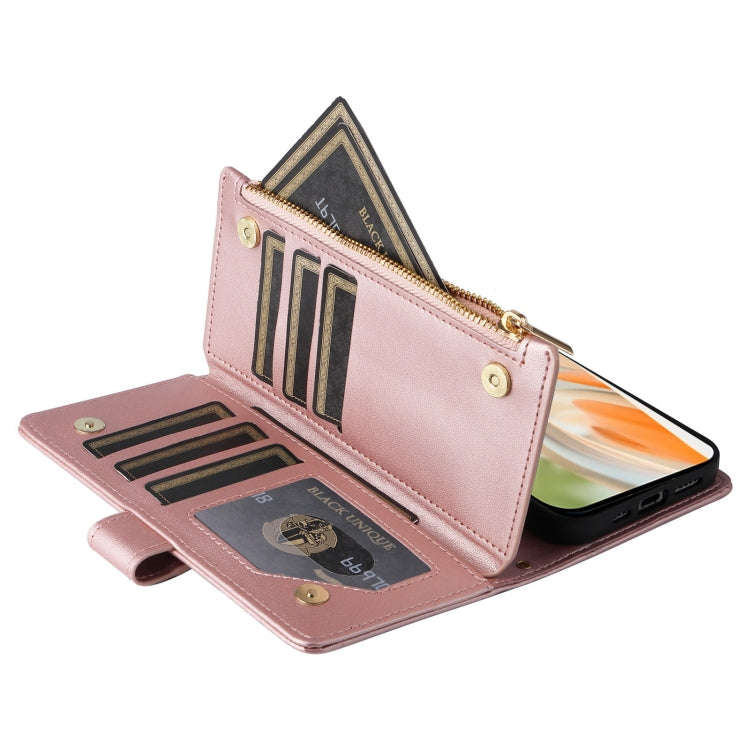 For Google Pixel 9 / 9 Pro Crossbody Zipper Wallet Rhombus Leather Phone Case(Rose Gold)